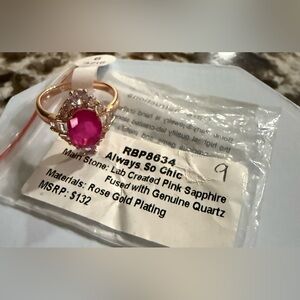BP Bomb Party Ring RBP8634 Always So Chic Pink Sapphire size 9 Rose Gold NEW